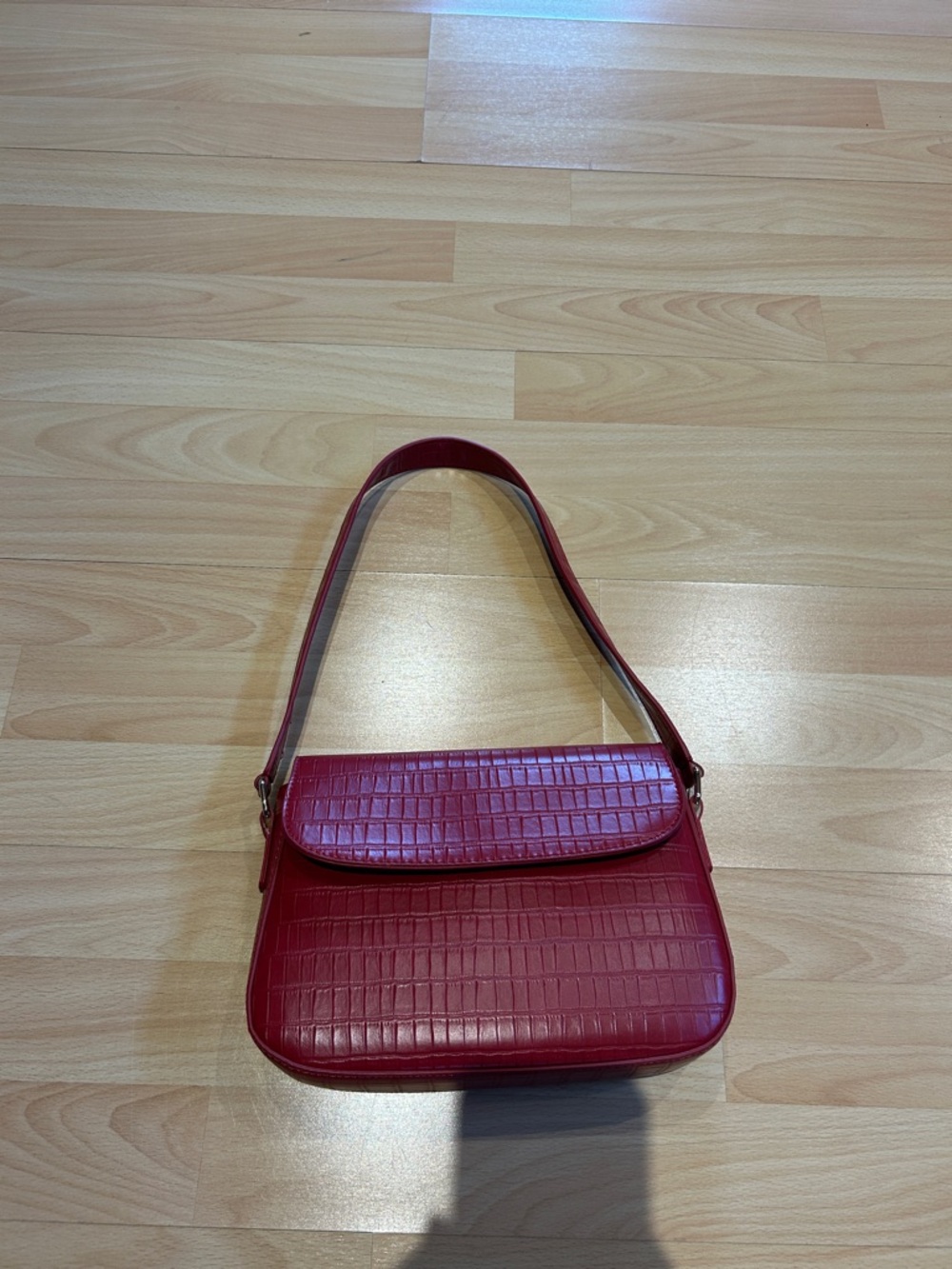 Princess Polly Red Croc-Embossed Shoulder Bag